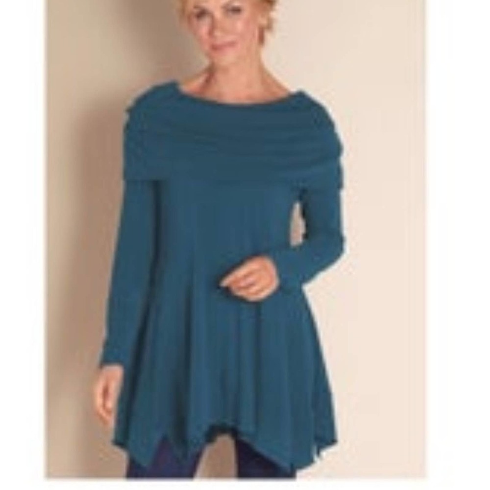 Soft Surroundings B Call Teal Asymmetrical Hem Tunic Size Woman's Medium